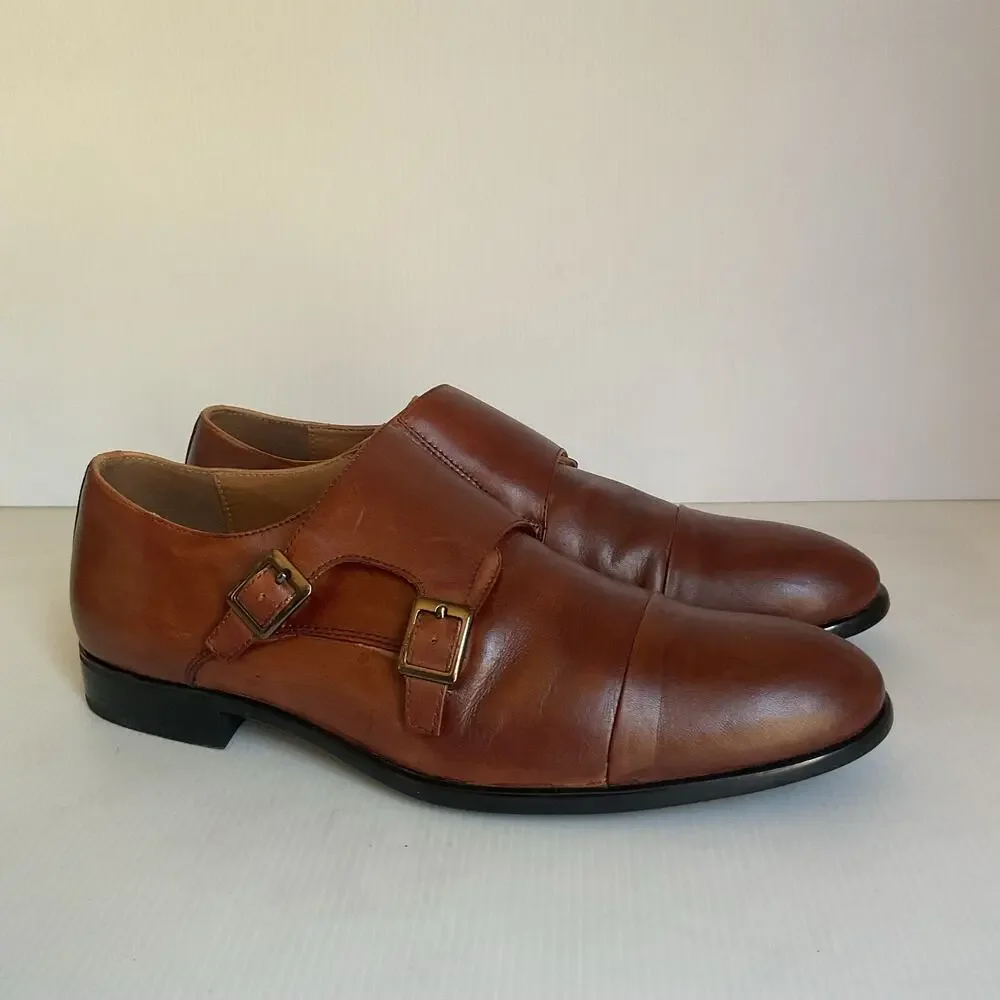 ALDO Men’s Brown Double Monk Strap Dress Shoes Sz 9.5 Leather Cap Toe Formal